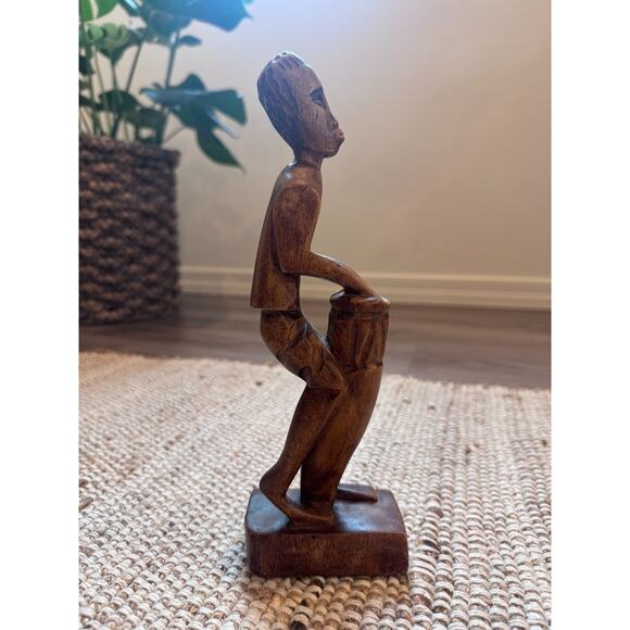 Hand Carved African Tribal Drummer Statue Wooden Folk Art Figurine 10.5” Vintage - Picture 4 of 5